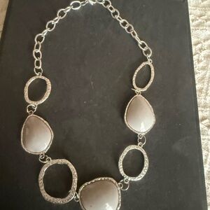 Silver-Tone Gray Stone Statement Necklace